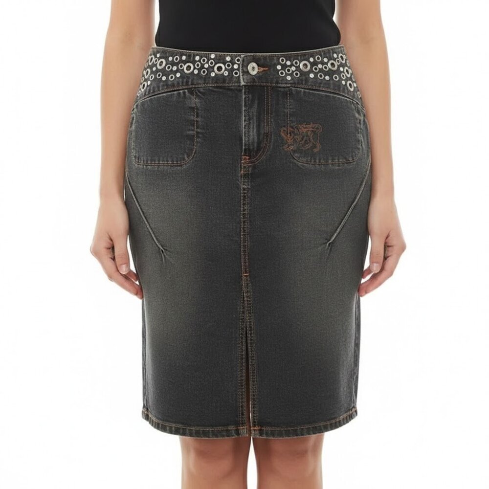 NWT Parasuco Rivet & Rhinestone Jean Skirt - Picture 2 of 5